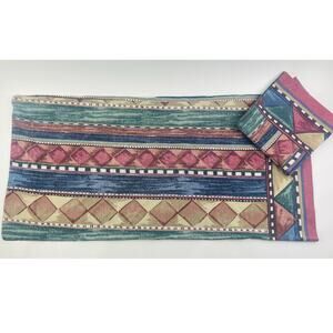 DAN RIVER 2 KING PILLOWCASES BLUE TAN TERRACOTTA KHAKI SOUTHWEST Geometric 80s 9